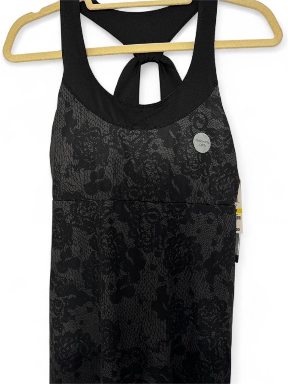 Black Lace-Pattern Shelf Bra Tank